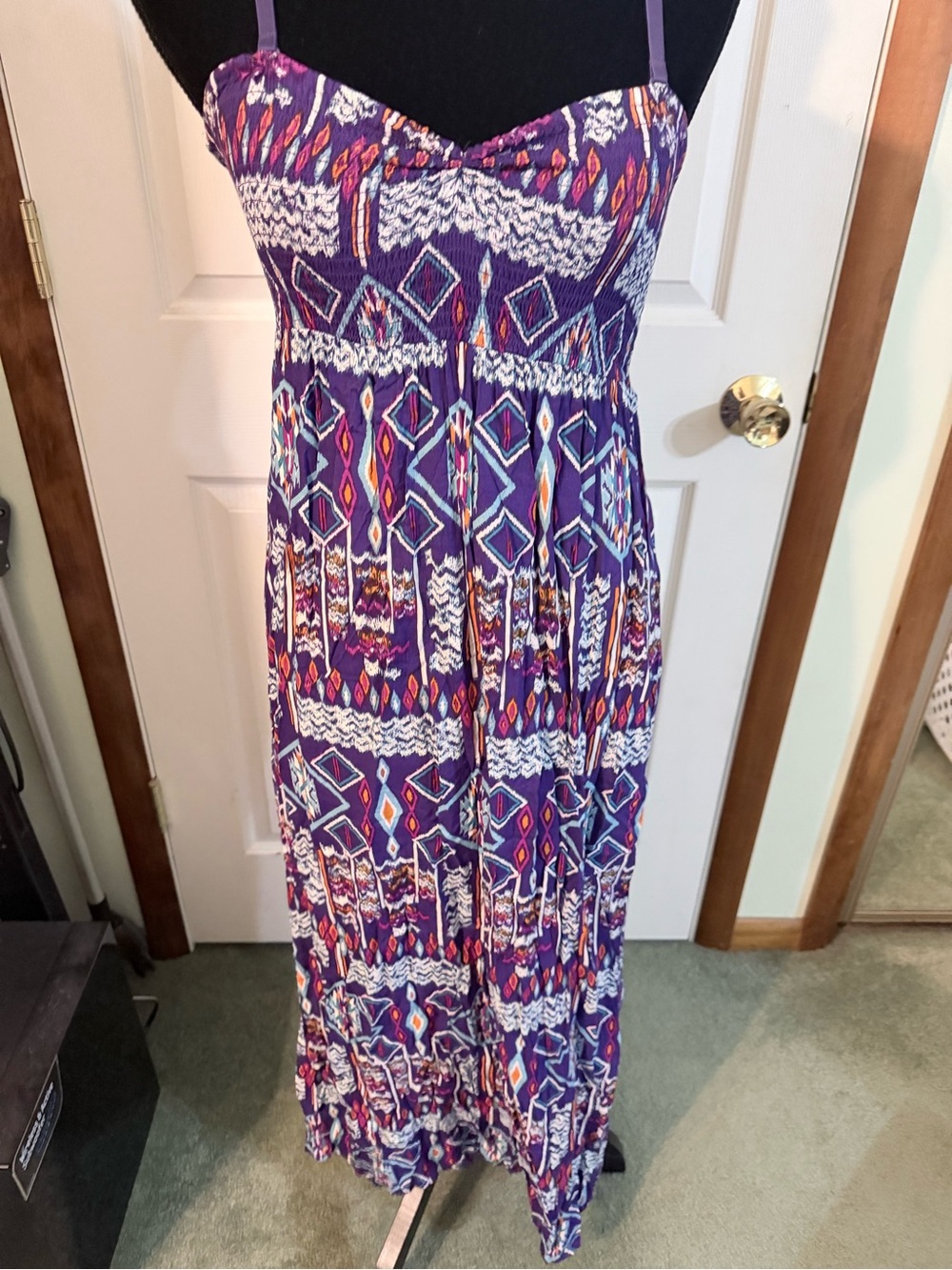 Forever 21 Purple Geometric Smocked Maxi Dress